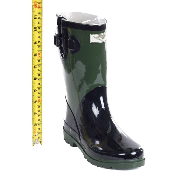 Women's Rubber Rain Boots,Mid-Calf 11" Green Black - Picture 4 of 4